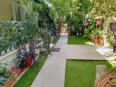 a garden with green plants and a walkway at GreenGarden Comfort in Athens