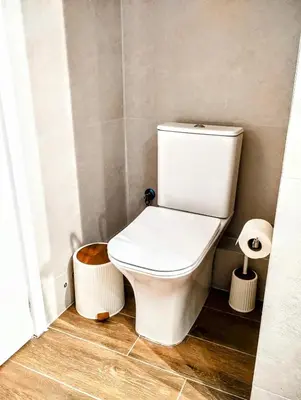 a bathroom with a toilet and a roll of toilet paper at Dita's Cozy Stay in Athens