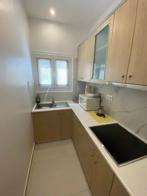 a kitchen with a sink and a microwave at Neapoli Modern Apartment in Athens