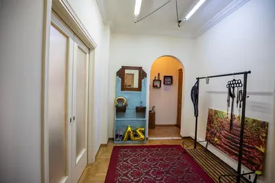 a room with a hallway with a red rug at La Boheme stylish Flat i in Athens