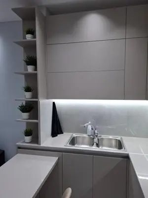 a kitchen with a sink and a counter with plants at Nikaia Luxury Dream in Piraeus