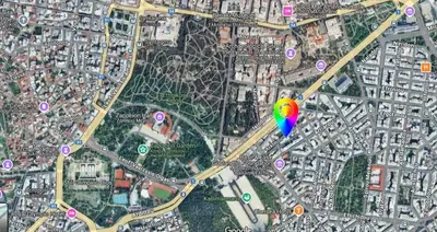 a map with a yellow and green circle on it at Panathenaic Stadium area Model Cozy Studio B in Athens