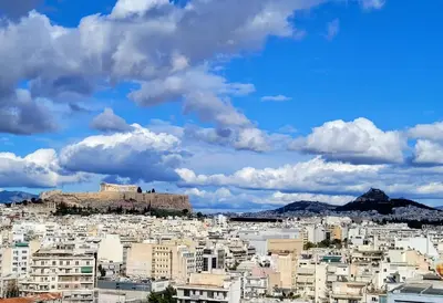 a view of a city with the acropolis at Athens Pearl in Athens