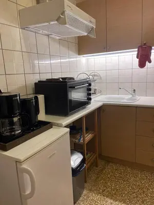 a kitchen with a counter with a microwave and a sink at The Athenian Filo by Mountain Hotels in Athens