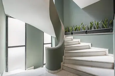 a staircase in a room with plants on the walls at Spacious Apartment With Private Garden - Zen Demeter in Athens