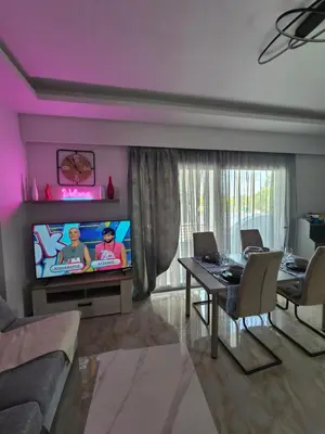 a living room with a tv and a table with chairs at Keti's Elite in Athens