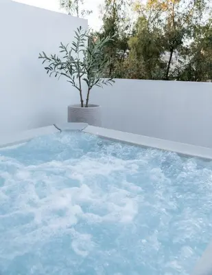 a pool of water with a tree in the background at Acropolis Atelier, Plunge Pool Apartments in Athens