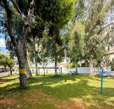 a park with a tree in the grass at Elizabeth's in Athens