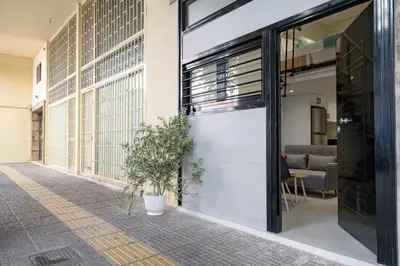 an open door of a building with a potted plant at Athens Loftnest in Athens