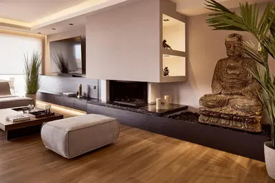 a living room with a statue of a buddha at Casa Volare, Penthouse Retreat - Athenian Riviera in Athens