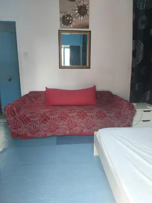 a bed with a red pillow in a room at SHARING ROOM IN NEAR THISSIO METRO STATION BY ACROPOLIs in Athens