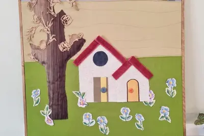 a painting of a house and a tree at Pavlina Artistic Βeauty 33sqm metro 7' in Athens