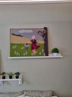 a painting of a girl with a horse on a wall at Pavlina Artistic Βeauty 33sqm metro 7' in Athens