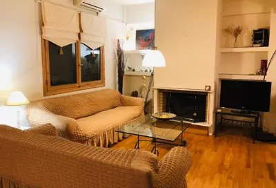 a living room with two couches and a television at Zenscapes in Athens