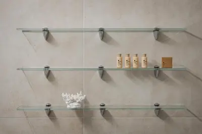 a room with glass shelves on a wall at Arche Residence Glyfada in Athens