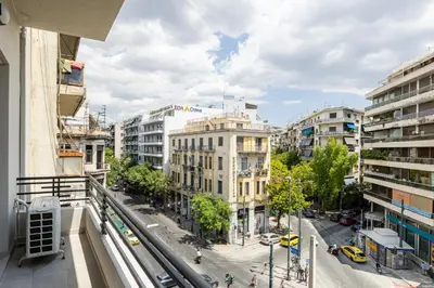 a view of a city street with buildings at Rooms151 Premium Suite in the Heart of Athens 4th floor-9 in Athens