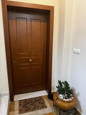 a brown door with a plant in front of it at Central Athens Unique Apartment in Athens