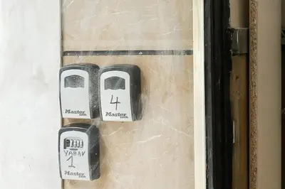 two parking meters on the side of a wall at Urban Apartment on Top with View in Athens