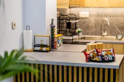 a counter in a kitchen with snacks on it at Studio Terra in Athens