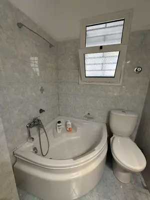 a bathroom with a tub and a toilet and a window at The Athenian Spot in Athens