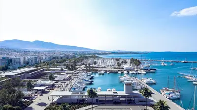 a view of a harbor with boats in the water at Christina's Home in Athens