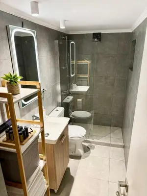 a bathroom with a toilet and a sink at Christina's Home in Athens