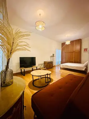 a living room with a couch and a table at Sem Athens House -entire 70m2 house- in Athens