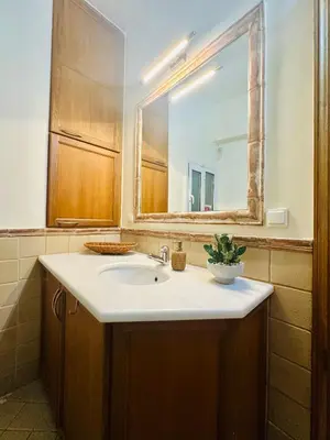 a bathroom with a sink and a mirror at Sem Athens House -entire 70m2 house- in Athens