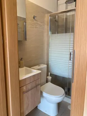 a bathroom with a toilet and a sink and a shower at EUPHORIA Pool Villa in Porto Rafti