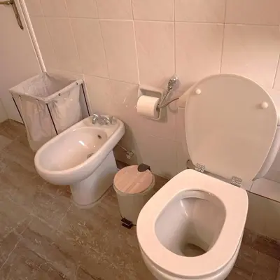 a bathroom with a toilet and a bidet and a sink at Sunlit and cosy apartment in Athens