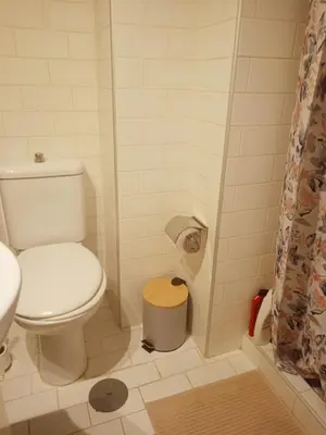 a small bathroom with a toilet and a shower at Keep it simple Athens in Athens