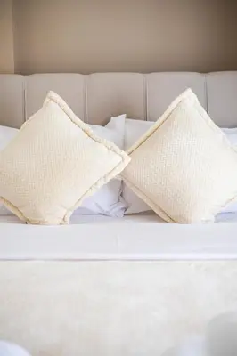 two pillows sitting on top of a bed at Whispering Veranda in Athens