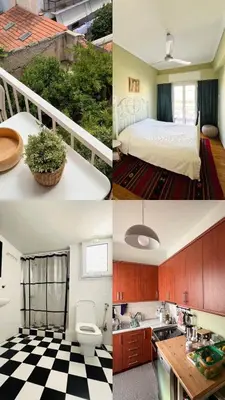 a collage of photos of a kitchen and a bedroom at 2BDR Central, Bright & Cosy Flat by the Acropolis in Athens