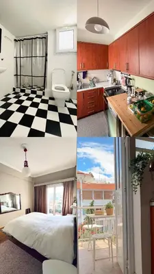 a collage of pictures of a kitchen and a bathroom at 2BDR Central, Bright & Cosy Flat by the Acropolis in Athens