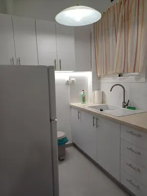 a kitchen with a refrigerator and a sink at Harmony Athens city apartment in Athens