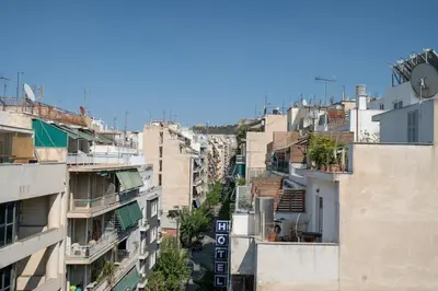 an overhead view of a city with buildings at Metaxourgeio Metro Apartment-Comfort for 3 by ΜΡS in Athens
