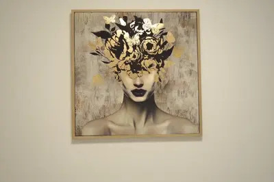 a painting of a woman with a flower crown at Aiolos Sea loft central market Palaio Faliro in Athens