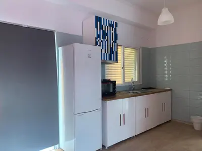 a kitchen with a white refrigerator and a sink at 1bedroom 300 meter Dafni metro in Athens