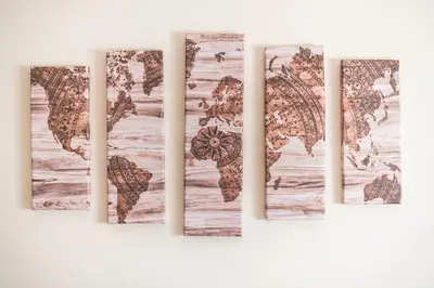 a set of four framed maps of the world at Eudoxus Haus in Athens