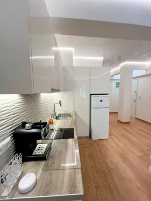 a kitchen with a stove and a counter top at Modern familiar house under Acropolis in Athens