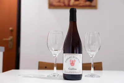 a bottle of wine sitting next to two wine glasses at Syntagma square 25sqm Cozy studio in Athens