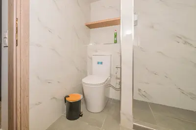 a white bathroom with a toilet and a shower at Pythagorio Apartment in Piraeus