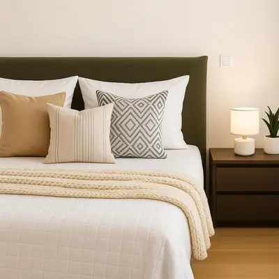 a bedroom with a large bed with pillows at Central, Quiet & Comfortable Apartment in Athens