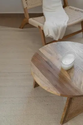 a wooden coffee table with a bowl on top of it at 1BR Cozy Apt Near Metro with Huge Balcony &City View in Athens
