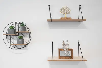 two shelves with plants and a clock on a wall at Stylish 2BR Apt, Rooftop with Sauna & Hot Tub in Athens