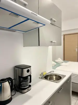 a kitchen with a sink and a coffee maker on a counter at Family Luxury Suite by Zeus Suites in Athens