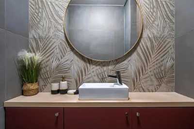 a bathroom with a sink and a mirror at Classic & Charming 2BR, Petralona Metro in Athens