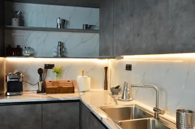 a kitchen with a sink and a counter top at Spacious house by the sea in Athens