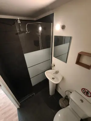 a bathroom with a sink and a toilet and a mirror at Athens Commercial Premium in Athens