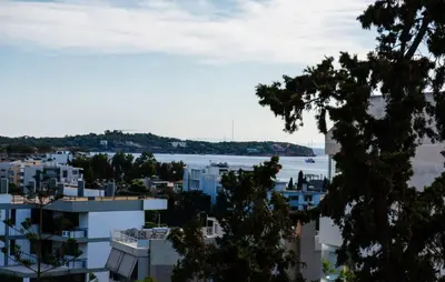 a view of the water from a city at My Seaview & Beach home in Athens